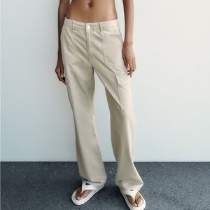 Zara high rise TRF cargo pants in light grey sz 2